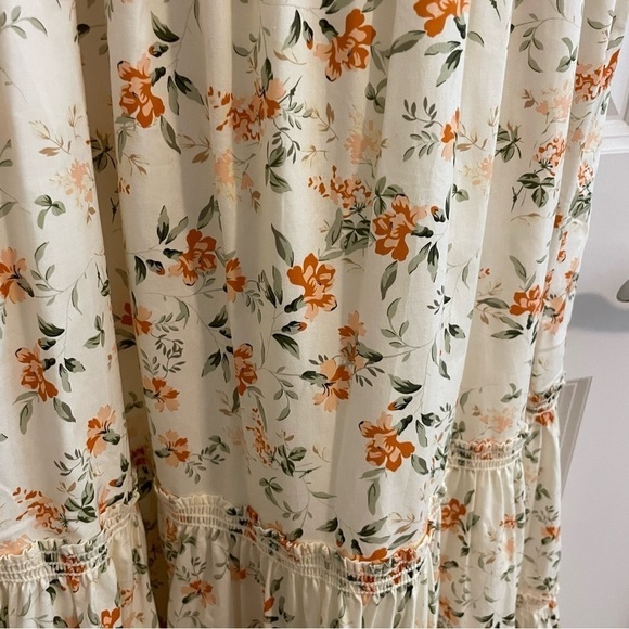 NWT O.P.T. Floral Print Smocked Dress Cream Size Medium - Picture 7 of 10